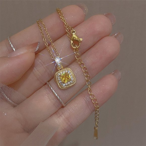 Yellow Sugar Cube Crystal Zircon Necklace - Picture 13 of 16